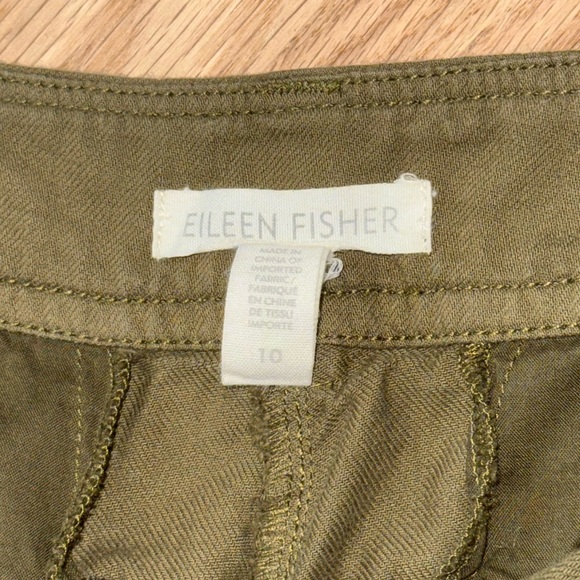 Eileen Fisher $159 Organic Cotton Cropped Twill Pants 10 Army Olive Green - Picture 3 of 9